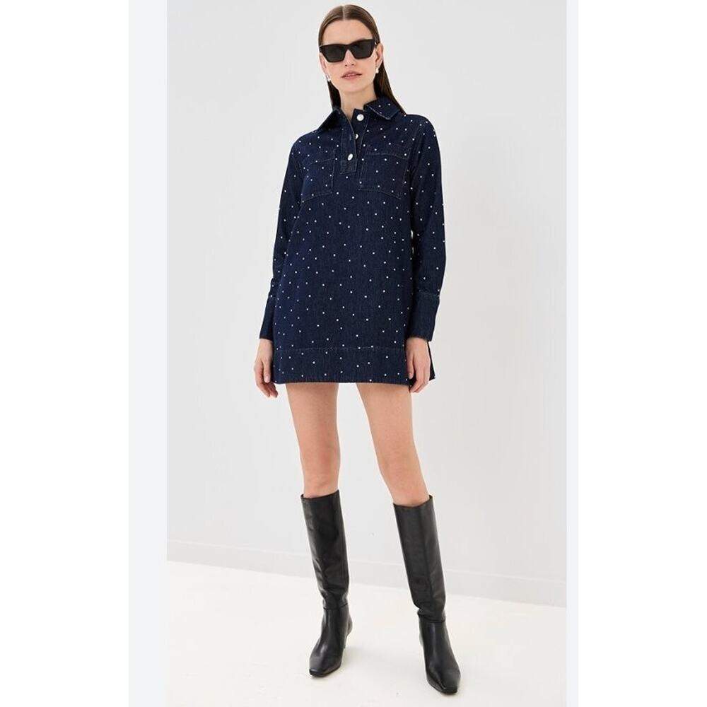 ALIGNE Sz 4 US Denim Rhinestone Mini Grace Long Sleeve Dress Indigo Diamonte NWT